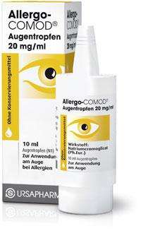 Sie sehen eine Packung Allergo-Comod Augentropfen, 10 Milliliter, Produktbild: 01 Allergo-Comod Augentropfen, 10 Milliliter, A-Nr.: 2444534 - 01