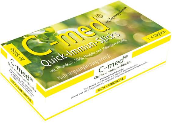 Sie sehen eine Packung C-Med Quick-Immun-Sticks, 20 Stück, Produktbild: 01 C-Med Quick-Immun-Sticks, 20 Stück, A-Nr.: 3253003 - 01
