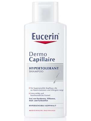 Sie sehen eine Packung Eucerin DermoCapillaire Shampoo Hypotolerant, 250 Milliliter, Produktbild: 01 Eucerin DermoCapillaire Shampoo Hypotolerant, 250 Milliliter, A-Nr.: 3949207 - 01