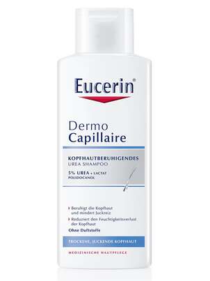 Sie sehen eine Packung Eucerin DermoCapillaire Shampoo Urea Kopfhautberuhigend, 250 Milliliter, Produktbild: 01 Eucerin DermoCapillaire Shampoo Urea Kopfhautberuhigend, 250 Milliliter, A-Nr.: 3949182 - 01