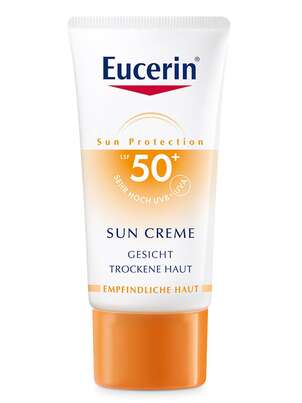 Sie sehen eine Packung Eucerin SUN CREME LSF 50+ für normale bis trockene Haut, 50 Milliliter, Produktbild: 01 Eucerin SUN CREME LSF 50+ für normale bis trockene Haut, 50 Milliliter, A-Nr.: 3270042 - 01