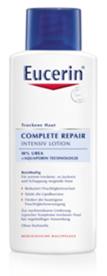 Sie sehen eine Packung Eucerin COMPLETE REPAIR Lotion 10% Urea für sehr trockene Haut, 250 Milliliter, Produktbild: 01 Eucerin COMPLETE REPAIR Lotion 10% Urea für sehr trockene Haut, 250 Milliliter, A-Nr.: 3865077 - 01