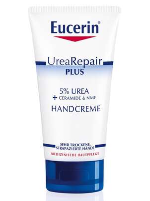 Sie sehen eine Packung Eucerin REPAIR Handcreme 5% Urea, 75 Milliliter, Produktbild: 01 Eucerin REPAIR Handcreme 5% Urea, 75 Milliliter, A-Nr.: 2959942 - 01
