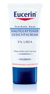 Sie sehen eine Packung Eucerin Hautglättende Gesichtscreme 5% Urea, 50 Milliliter, Produktbild: 01 Eucerin Hautglättende Gesichtscreme 5% Urea, 50 Milliliter, A-Nr.: 2179463 - 01