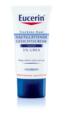 Sie sehen eine Packung Eucerin Hautglättende Gesichtscreme 5% Urea Nacht, 50 Milliliter, Produktbild: 01 Eucerin Hautglättende Gesichtscreme 5% Urea Nacht, 50 Milliliter, A-Nr.: 2718345 - 01