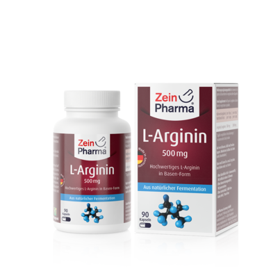 Sie sehen eine Packung Zeinpharma L-Arginin Kapseln, 90 Stück, Produktbild: 01 Zeinpharma L-Arginin Kapseln, 90 Stück, A-Nr.: 3956704 - 01
