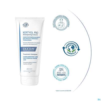 Sie sehen eine Packung Shampoon Ducray Kertyol P.s.o. 200ml, Produktbild: 08 Shampoon Ducray Kertyol P.s.o. 200ml, A-Nr.: 5596919 - 08