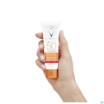 Sie sehen eine Packung Vichy Capital Soleil 3in1 antioxidative Sonnenpflege, 50 Milliliter, Produktbild: 07 Vichy Capital Soleil 3in1 antioxidative Sonnenpflege, 50 Milliliter, A-Nr.: 4802647 - 07