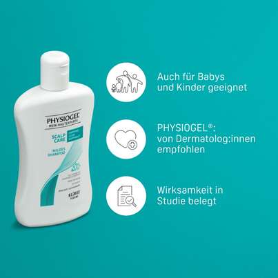 Sie sehen eine Packung PHYSIOGEL® Scalp Care Mildes Shampoo für empfindliche Kopfhaut, Produktbild: 03 PHYSIOGEL® Scalp Care Mildes Shampoo für empfindliche Kopfhaut, A-Nr.: 2008655 - 03