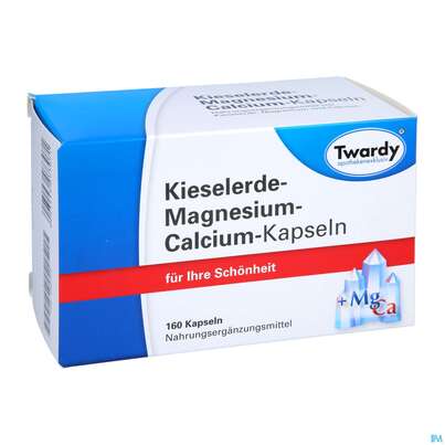 Sie sehen eine Packung Kieselerde +calcium+magnesium Kapseln-twardy 160st, Produktbild: 03 Kieselerde +calcium+magnesium Kapseln-twardy 160st, A-Nr.: 1574401 - 03