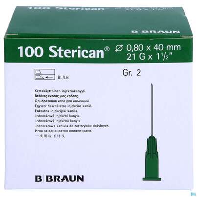 Sie sehen eine Packung Injektionsspritzen U.zubeh. Einmalkanuelen Sterican/standard Gr2 G21x1 1/2 0,8x40mm 46575 100st, Produktbild: 01 Injektionsspritzen U.zubeh. Einmalkanuelen Sterican/standard Gr2 G21x1 1/2 0,8x40mm 46575 100st, A-Nr.: 2692479 - 01