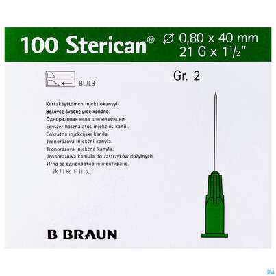 Sie sehen eine Packung Injektionsspritzen U.zubeh. Einmalkanuelen Sterican/standard Gr2 G21x1 1/2 0,8x40mm 46575 100st, Produktbild: 02 Injektionsspritzen U.zubeh. Einmalkanuelen Sterican/standard Gr2 G21x1 1/2 0,8x40mm 46575 100st, A-Nr.: 2692479 - 02