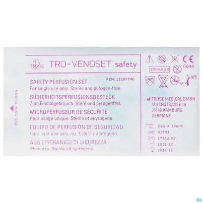 Sie sehen eine Packung INJ.BUTTERFLY SAFETY TRO 21G, 1 Stück, Produktbild: 01 INJ.BUTTERFLY SAFETY TRO 21G, 1 Stück, A-Nr.: 4173571 - 01
