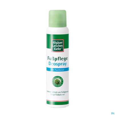 Sie sehen eine Packung Allgäuer Latschenkiefer Fußpflege Deospray 100ml, Produktbild: 01 Allgäuer Latschenkiefer Fußpflege Deospray 100ml, A-Nr.: 3083363 - 01