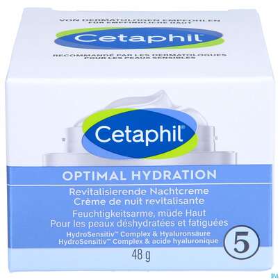 Sie sehen eine Packung Cetaphil Optimal Hydration Revitalisierende Nachtcreme, 48 Gramm, Produktbild: 02 Cetaphil Optimal Hydration Revitalisierende Nachtcreme, 48 Gramm, A-Nr.: 5436995 - 02
