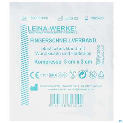 Sie sehen eine Packung Fingerverbaende Leina Schnellverband 3x3 1st, Produktbild: 01 Fingerverbaende Leina Schnellverband 3x3 1st, A-Nr.: 4588645 - 01
