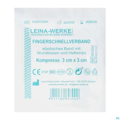 Sie sehen eine Packung Fingerverbaende Leina Schnellverband 3x3 1st, Produktbild: 02 Fingerverbaende Leina Schnellverband 3x3 1st, A-Nr.: 4588645 - 02