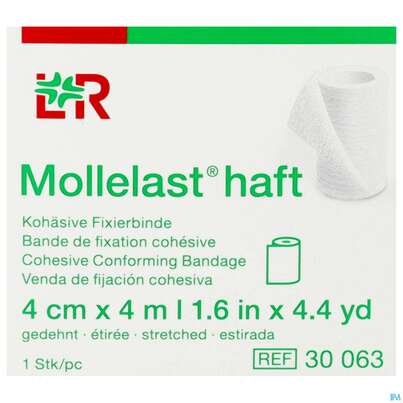 Sie sehen eine Packung Fixierbinden Mollelast Haft Weiss 4mx 4cm 1st, Produktbild: 01 Fixierbinden Mollelast Haft Weiss 4mx 4cm 1st, A-Nr.: 1767637 - 01