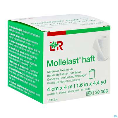 Sie sehen eine Packung Fixierbinden Mollelast Haft Weiss 4mx 4cm 1st, Produktbild: 02 Fixierbinden Mollelast Haft Weiss 4mx 4cm 1st, A-Nr.: 1767637 - 02