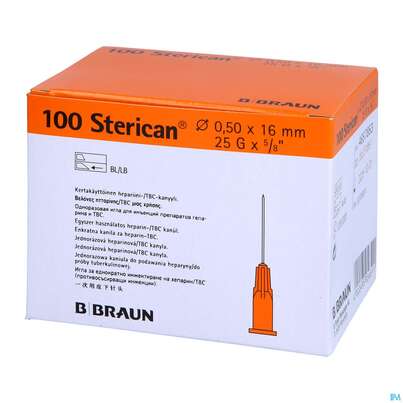 Sie sehen eine Packung Injektionsspritzen U.zubeh. Einmalkanuelen Braun/sterican/heparin G25x5/8 0,50x16mm 46578 100st, Produktbild: 02 Injektionsspritzen U.zubeh. Einmalkanuelen Braun/sterican/heparin G25x5/8 0,50x16mm 46578 100st, A-Nr.: 3048562 - 02