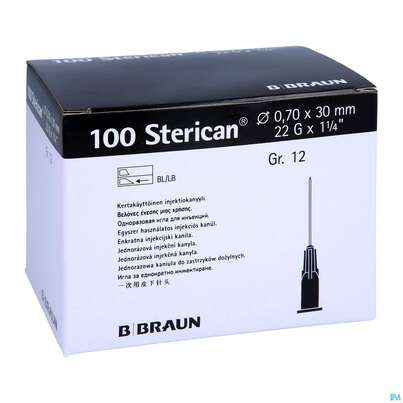 Sie sehen eine Packung Injektionsspritzen U.zubeh. Einmalkanuelen Sterican Standard Gr12 G22x1 1/4 0,7x 30mm 46576 100st, Produktbild: 03 Injektionsspritzen U.zubeh. Einmalkanuelen Sterican Standard Gr12 G22x1 1/4 0,7x 30mm 46576 100st, A-Nr.: 2692485 - 03