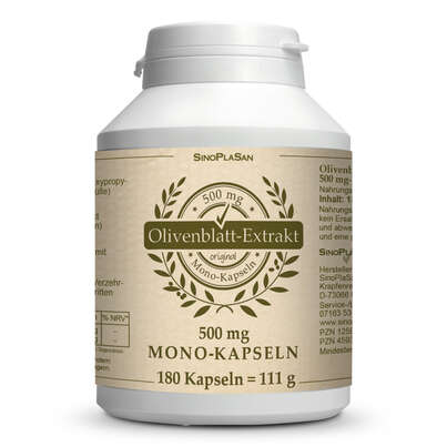 Sie sehen eine Packung Olivenblattextrakt MONO 500mg Kapseln 180 Stk., 180 Stück, Produktbild: 01 Olivenblattextrakt MONO 500mg Kapseln 180 Stk., 180 Stück, A-Nr.: 4593244 - 01