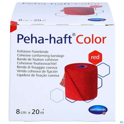 Sie sehen eine Packung Peha-haft Color Latexfrei Red 20mx 8cm 1st, Produktbild: 01 Peha-haft Color Latexfrei Red 20mx 8cm 1st, A-Nr.: 3879808 - 01