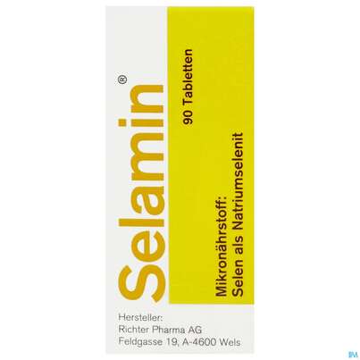 Sie sehen eine Packung SELAMIN TBL, 90 Stück, Produktbild: 01 SELAMIN TBL, 90 Stück, A-Nr.: 1226812 - 01