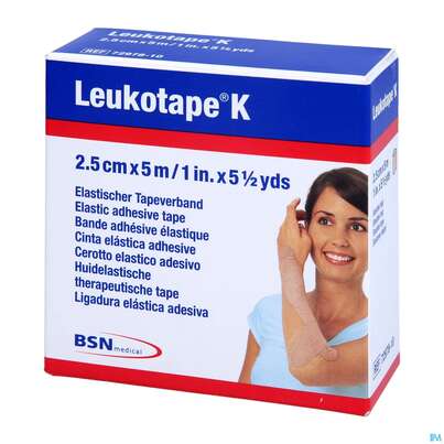 Sie sehen eine Packung Tape Kinesiologisch Leukotape K 5mx 2,5cm Hautfarben 1st, Produktbild: 02 Tape Kinesiologisch Leukotape K 5mx 2,5cm Hautfarben 1st, A-Nr.: 3151828 - 02