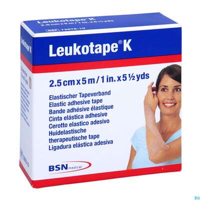 Sie sehen eine Packung Tape Kinesiologisch Leukotape K 5mx 2,5cm Hautfarben 1st, Produktbild: 03 Tape Kinesiologisch Leukotape K 5mx 2,5cm Hautfarben 1st, A-Nr.: 3151828 - 03