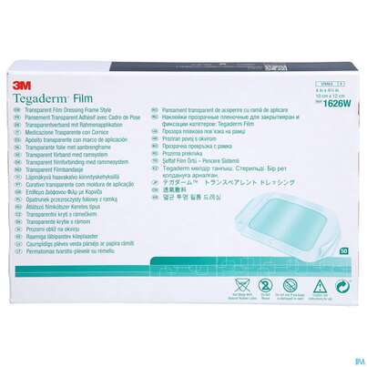 Sie sehen eine Packung 3M™ Tegaderm™ Film Transparentverband 1626W, 50 Stück, Produktbild: 01 3M™ Tegaderm™ Film Transparentverband 1626W, 50 Stück, A-Nr.: 1077619 - 01