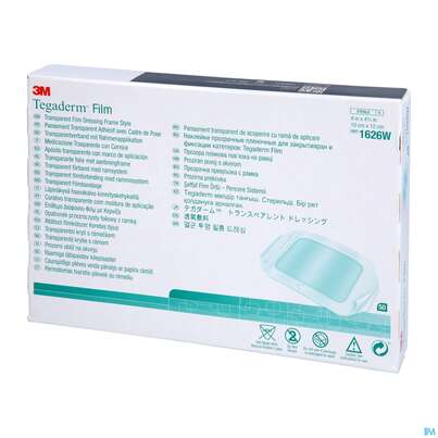 Sie sehen eine Packung 3M™ Tegaderm™ Film Transparentverband 1626W, 50 Stück, Produktbild: 02 3M™ Tegaderm™ Film Transparentverband 1626W, 50 Stück, A-Nr.: 1077619 - 02