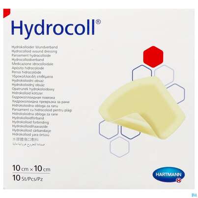 Sie sehen eine Packung Wundverband Hydrocoll 10x 10cm 10st, Produktbild: 01 Wundverband Hydrocoll 10x 10cm 10st, A-Nr.: 1526230 - 01