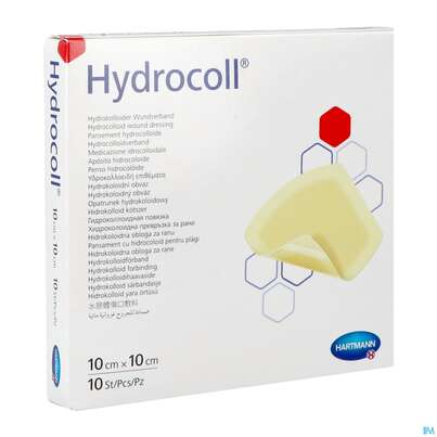 Sie sehen eine Packung Wundverband Hydrocoll 10x 10cm 10st, Produktbild: 02 Wundverband Hydrocoll 10x 10cm 10st, A-Nr.: 1526230 - 02