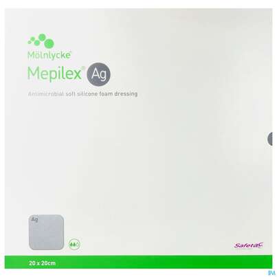 Sie sehen eine Packung Wundverband Mepilex Silikon Ag 20x 20cm 5st, Produktbild: 01 Wundverband Mepilex Silikon Ag 20x 20cm 5st, A-Nr.: 3627283 - 01