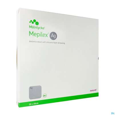 Sie sehen eine Packung Wundverband Mepilex Silikon Ag 20x 20cm 5st, Produktbild: 02 Wundverband Mepilex Silikon Ag 20x 20cm 5st, A-Nr.: 3627283 - 02