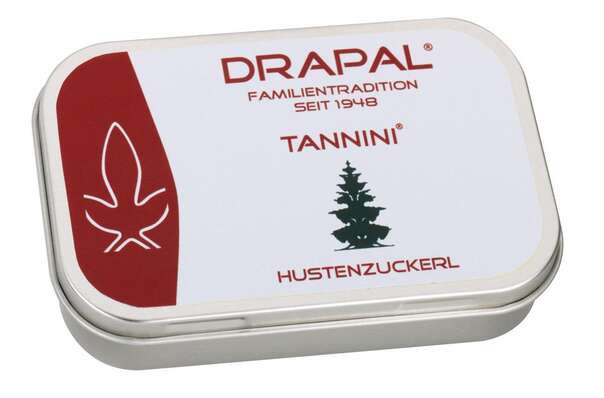 Sie sehen eine Packung DRAPAL® Tannini Hustenzuckerl, 60 Gramm, Produktbild: 01 DRAPAL® Tannini Hustenzuckerl, 60 Gramm, A-Nr.: 3381540 - 01
