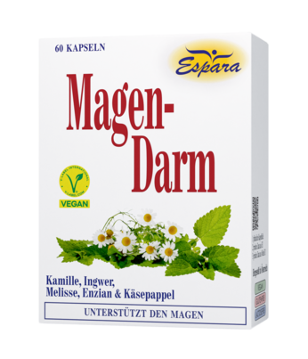 Sie sehen eine Packung Espara Magen-Darm Kapseln, 60 Stück, Produktbild: 01 Espara Magen-Darm Kapseln, 60 Stück, A-Nr.: 3477837 - 01
