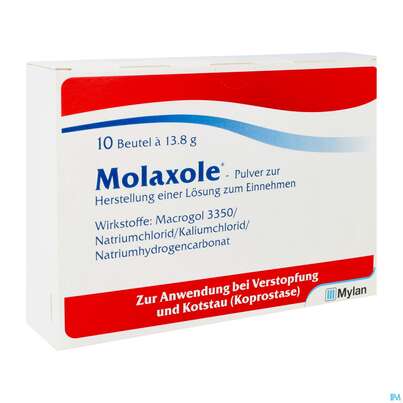 Sie sehen eine Packung MOLAXOLE PLV BTL, 10 Stück, Produktbild: 02 MOLAXOLE PLV BTL, 10 Stück, A-Nr.: 3761107 - 02
