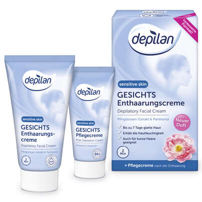 Sie sehen eine Packung Depilan Gesichts Enthaarungscreme sensitiv, Produktbild: 03 Depilan Gesichts Enthaarungscreme sensitiv, A-Nr.: 3577763 - 03
