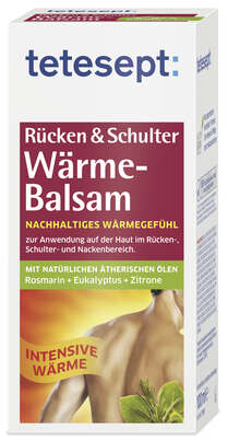 Sie sehen eine Packung TETESEPT Rücken&Schulter Wärme Balsam 100ml, Produktbild: 02 TETESEPT Rücken&Schulter Wärme Balsam 100ml, A-Nr.: 4247565 - 02