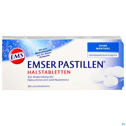 Sie sehen eine Packung EMSER PAS O MENTHOL, 30 Stück, Produktbild: 01 EMSER PAS O MENTHOL, 30 Stück, A-Nr.: 4371242 - 01