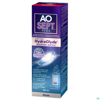 Sie sehen eine Packung Kontaktlinsen-pflegemittel Aosept Plus +hydraglyde 360ml 1fl, Produktbild: 02 Kontaktlinsen-pflegemittel Aosept Plus +hydraglyde 360ml 1fl, A-Nr.: 4517639 - 02