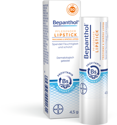 Sie sehen eine Packung Bepanthol® Lipstick, 4,5 Gramm, Produktbild: 01 Bepanthol® Lipstick, 4,5 Gramm, A-Nr.: 3482620 - 01