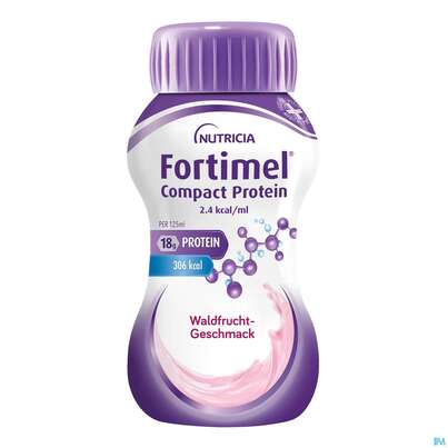 Sie sehen eine Packung Fortimel/compact/protein 125ml Vitalflasche Waldfrucht 24st, Produktbild: 01 Fortimel/compact/protein 125ml Vitalflasche Waldfrucht 24st, A-Nr.: 4337280 - 01