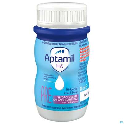 Sie sehen eine Packung Aptamil Milch-fertignahrung Ha Pre Fluessig 90ml 24st, Produktbild: 02 Aptamil Milch-fertignahrung Ha Pre Fluessig 90ml 24st, A-Nr.: 4136908 - 02