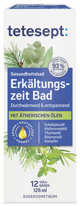Sie sehen eine Packung tetesept Gesundheitsbad Erkältungs Bad, 125 Milliliter, Produktbild: 01 tetesept Gesundheitsbad Erkältungs Bad, 125 Milliliter, A-Nr.: 1153591 - 01