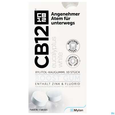 Sie sehen eine Packung CB12 BOOST GUM Eukalypt. White, 10 Stück, Produktbild: 01 CB12 BOOST GUM Eukalypt. White, 10 Stück, A-Nr.: 4405490 - 01