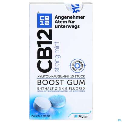 Sie sehen eine Packung CB12 BOOST GUM Strong Mint, 10 Stück, Produktbild: 01 CB12 BOOST GUM Strong Mint, 10 Stück, A-Nr.: 4155716 - 01