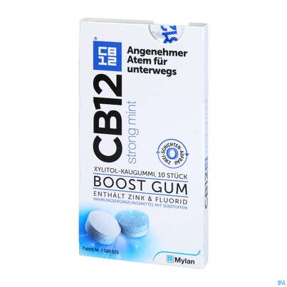 Sie sehen eine Packung CB12 BOOST GUM Strong Mint, 10 Stück, Produktbild: 02 CB12 BOOST GUM Strong Mint, 10 Stück, A-Nr.: 4155716 - 02